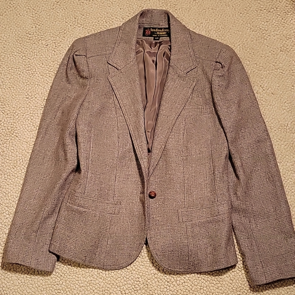 Wool Blend Tweed Blazer with Shoulder Pads